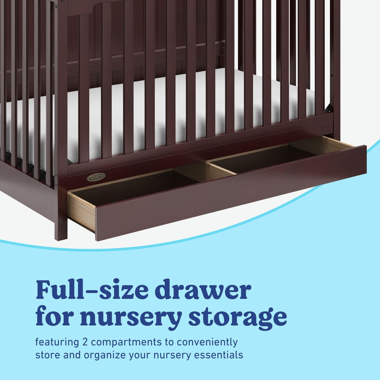 Graco Hadley 5-in-1 Convertible Crib with Drawer (Espresso) – GREENGUARD Gold Certified, Fits Standard Crib Mattress, Converts to Toddler Bed, Daybed and Full Bed, 4 Adjustable Mattress Heights