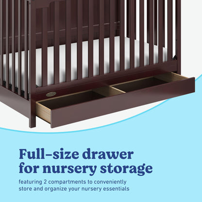 Graco Hadley 5-in-1 Convertible Crib with Drawer (Espresso) – GREENGUARD Gold Certified, Fits Standard Crib Mattress, Converts to Toddler Bed, Daybed and Full Bed, 4 Adjustable Mattress Heights