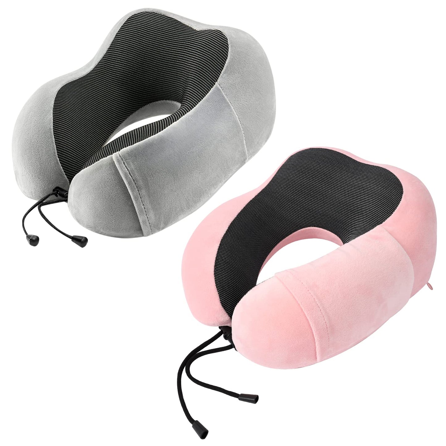 urnexttour Neck Pillow Airplane-2 Pack Memory Foam Travel Pillow, Soft Support Travel Neck Pillow for Travelling, Sleeping Rest, Car, Train and Home Use (Grey&Pink)
