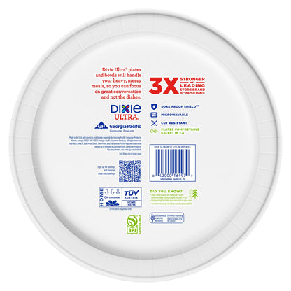 Dixie Ultra, Large Paper Plates, 10 Inch, 43 Count (Pack of 4), 3X Stronger*, Heavy Duty, Microwave-Safe, Soak-Proof, Cut Resistant, Disposable Plates For Heavy, Messy Meals