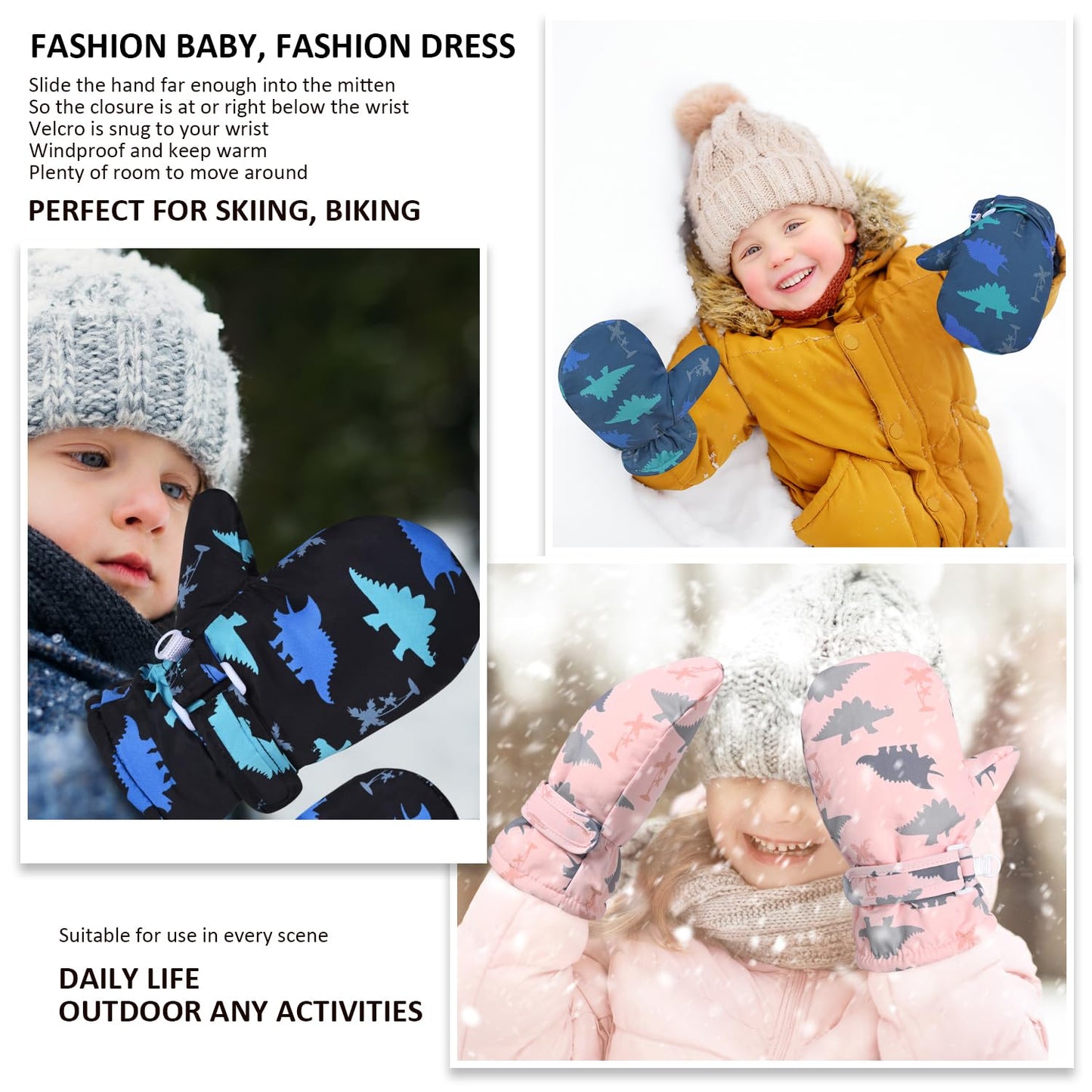 Weradau Fleece Lined Mittens for Baby Boys Girls,Baby Toddler Little Kids Winter Warm Gloves Mittens(6-24 months)