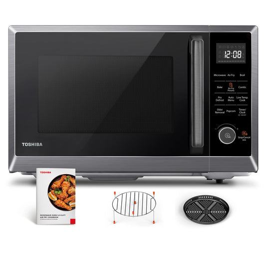 TOSHIBA Air Fryer Combo 8-in-1 Countertop Microwave Oven, with Convection, Broil, Odor Removal Mode, 12.4&quot; Position Memory Turntable, Child-Lock, 1.0 Cu.ft, Black Stainless Steel, ML2-EC10SA(BS)
