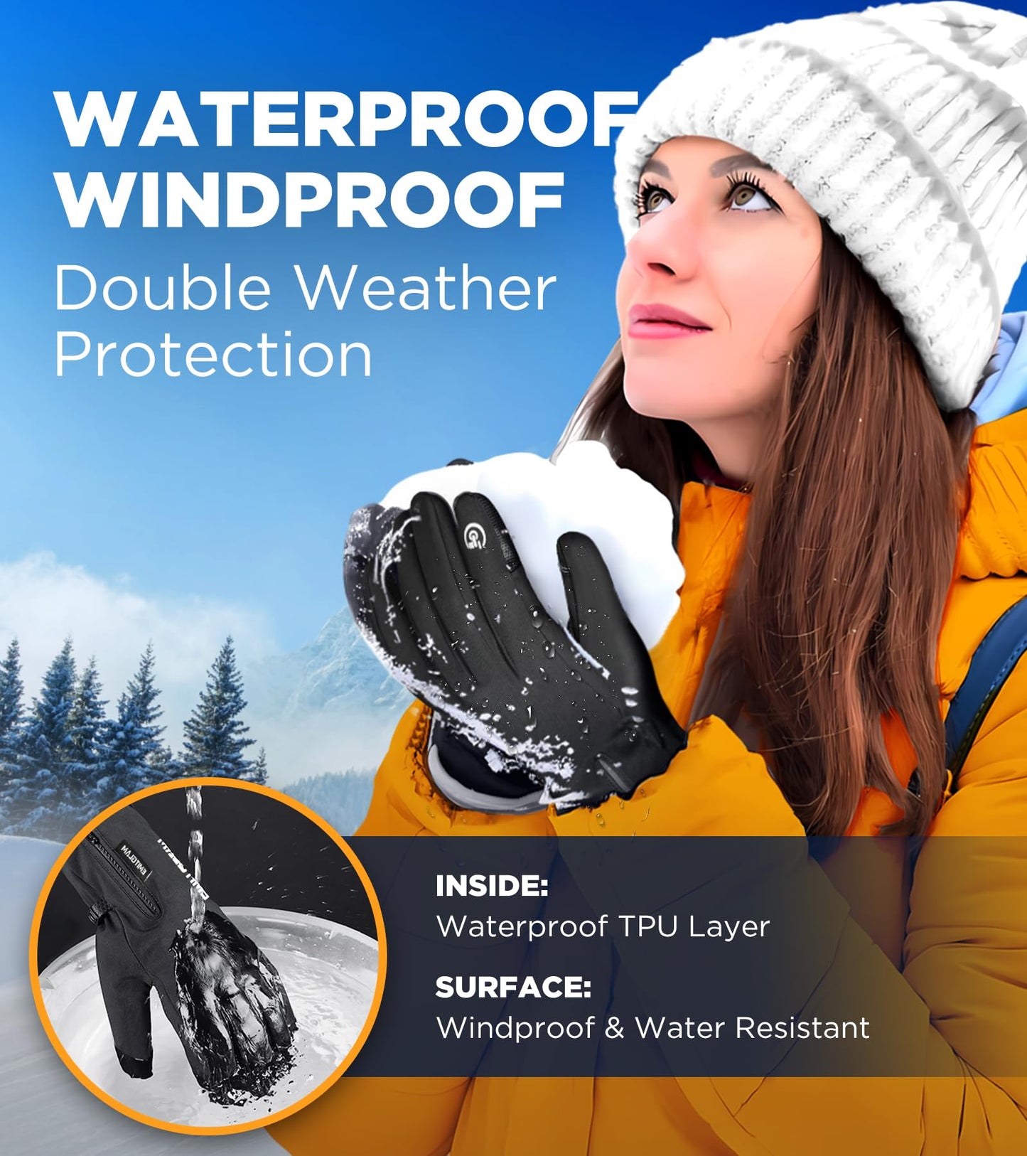 UMEWARM -10℉ Winter Gloves for Cold Weather Made with 3M Insulation, 5-Layer Fabric Snow Ski Gloves Women Men, Windproof & Waterproof Gloves for Men, 10 Touchscreen Fingers Thermal Glove