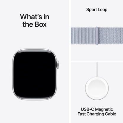 Apple Watch Series 10 [GPS 46mm case] Smartwatch with Silver Aluminium Case with Blue Cloud Sport Loop. Fitness Tracker, ECG App, Always-On Retina Display, Carbon Neutral