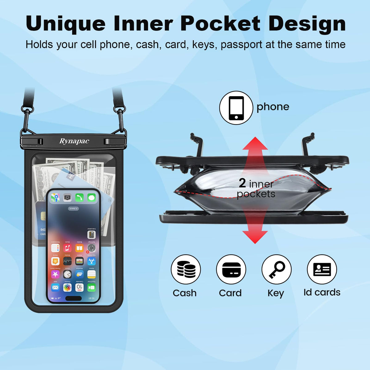 [Up to 10"] Large Waterproof Phone Pouch Bag - 2 Pack Waterproof Phone Case for iPhone 16 15 14 Pro Max Galaxy S25 S24 Ultra, IPX8 Cellphone Water Protector Pouch Beach Essentials Travel Must Haves