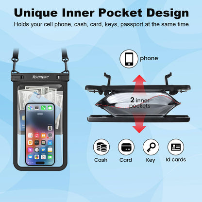 [Up to 10"] Large Waterproof Phone Pouch Bag - 2 Pack Waterproof Phone Case for iPhone 16 15 14 Pro Max Galaxy S25 S24 Ultra, IPX8 Cellphone Water Protector Pouch Beach Essentials Travel Must Haves