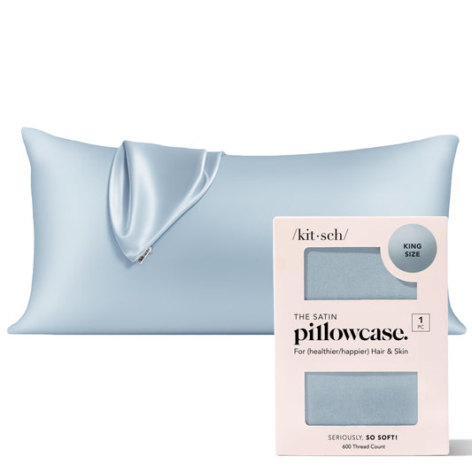 Kitsch Satin Pillowcase with Zipper for Hair & Skin - Softer Than Silk Pillow Cases, Smooth Cooling Satin Pillow Case, Wrinkle-Free, Machine Washable, King Size Satin Pillow Case 19x36 -Haze Blue