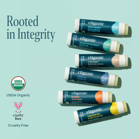 Cliganic Organic Lip Balm Set (6 Flavors) - 100% Natural Hydrating, Moisturizing for Dry Cracked Lips, Stocking Stuffer Gift for Men & Women