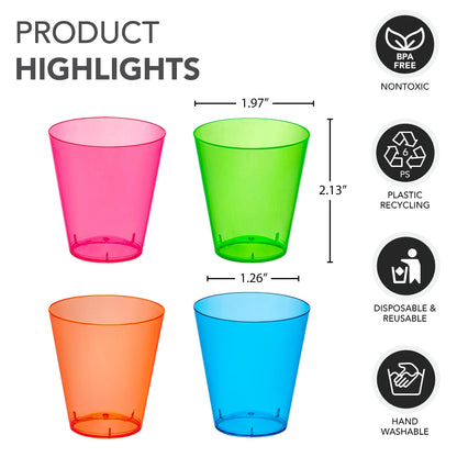Party Essentials Hard Plastic 2-Ounce Shot/Shooter Glasses, 40-Count, Assorted Neon