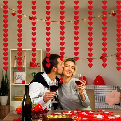 Valentines Day Decorations, 96 PCS Red Felt Heart Garland Hanging, Pre-Assembled Romantic Heart String Garland for Home, Wedding, Anniversary & Party Decor