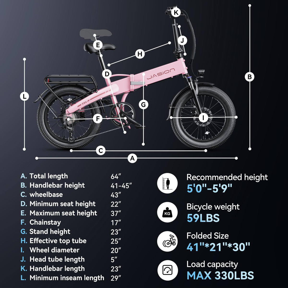 Jasion Electric Bike for Adults, 1000W Peak Motor up to 25MPH Top Speed Ebike, Aluminum 20'' Fat Tire Electric Bike Built-in 48V Removable Battery with 55 Max Miles, EBS Folding Ebikes for Adults