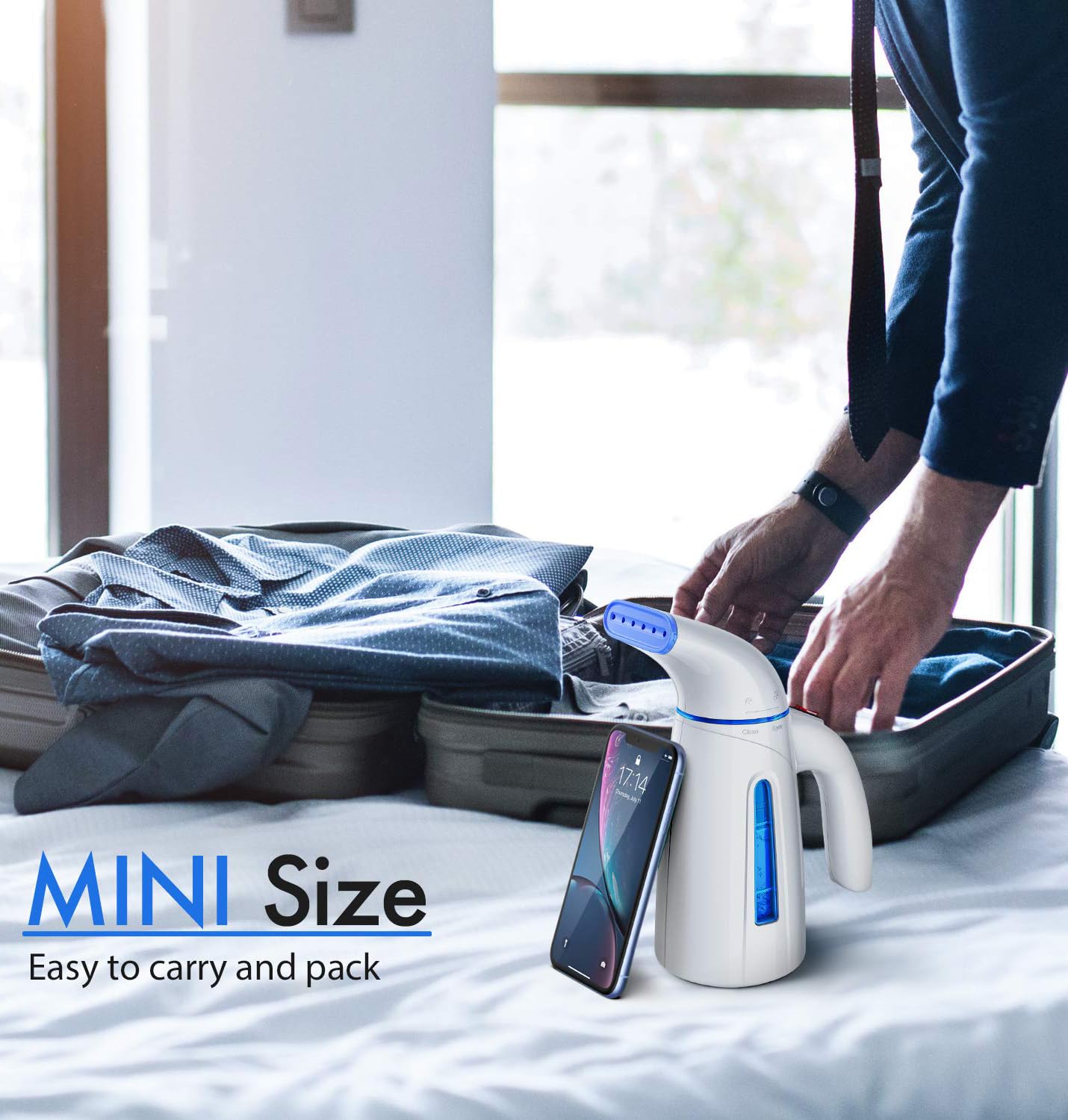 OGHom Steamer for Clothes, Handheld Clothing Steamer for Garment, 240ml Big Capacity 700W Portable Travel Steam Iron (Blue)