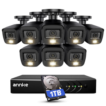 ANNKE 3K Lite Wired Security Camera System Outdoor with AI Human/Vehicle Detection, 8CH H.265+ DVR and 8 x 1920TVL 2MP IP67 Home CCTV Cameras with Smart Dual Light, Color Night Vision, 1TB Hard Drive