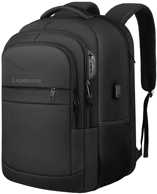 Lapsouno Laptop Backpack, Travel Laptop Backpack, Business Anti Theft Slim Sturdy 15.6 Inch TSA Friendly with USB Port, Water Resistant College School Computer Bag Gifts for Men Women, Black