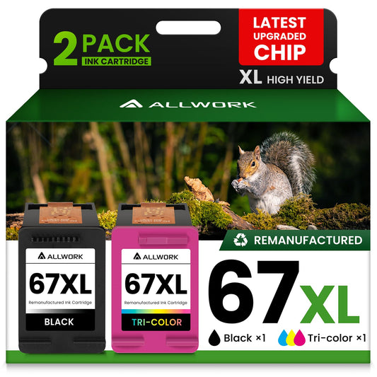 67XL Ink Cartridge Replacement for HP 67 XL Black Tri-Color Remanufactured for HP Ink 67 67XL for DeskJet 2755e 2700 2855e 2800 2752 2742e 4155e 4255e 4100 Envy 6055 6055e 6455e Printer (2-Pack)