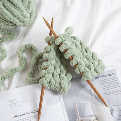 Hombys Sage Green Chunky Chenille Yarn for Crocheting and Knitting, Super Bulky Thick Fluffy Yarn for Hand Knitting Blanket, Soft Plush Yarn, 12 Jumbo Pack (27 yds, 8 oz Each Skein)