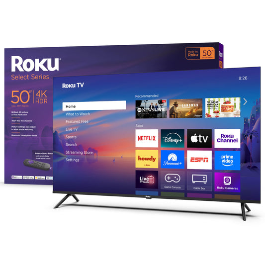 Roku Smart TV 2025 – 50-Inch Select Series, 4K HDR TV – RokuTV with Enhanced Voice Remote – Flat Screen LED Television with Wi-Fi for Streaming Live Local News, Sports, Family Entertainment
