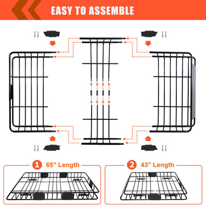 MeeFar Roof Rack Carrier Basket Universal Rooftop 65" X 39" X 6" Large Size Roof Rack + Waterproof Bag 20 Cubic Feet (51" 40" 17"), and Cargo Net with Attachment Hooks, Ratchet Straps