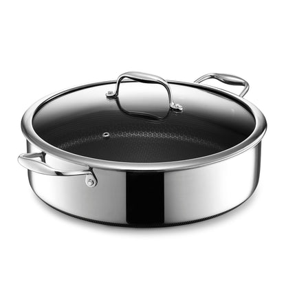 HexClad Hybrid Nonstick 7-Quart Sauté Pan with Tempered Glass Lid, Chicken Fryer, Stay-Cool Handles, Dishwasher-Friendly, Oven-Safe Up to 900°F, Induction Ready, Compatible with All Cooktops