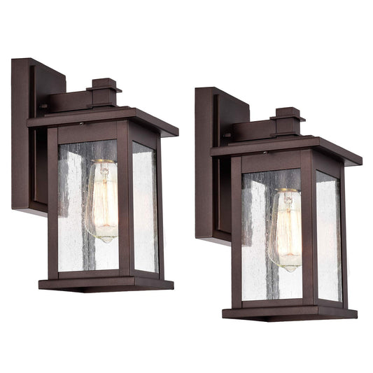 MICSIU 2 Pack Oil Rubbed Bronze Outdoor Light Fixtures, 12 Inch Exterior Wall Lighting with Clear Seedy Glass Shades, Waterproof Outside Light Fixtures for House, Porch, Entryway, Patio, Garage