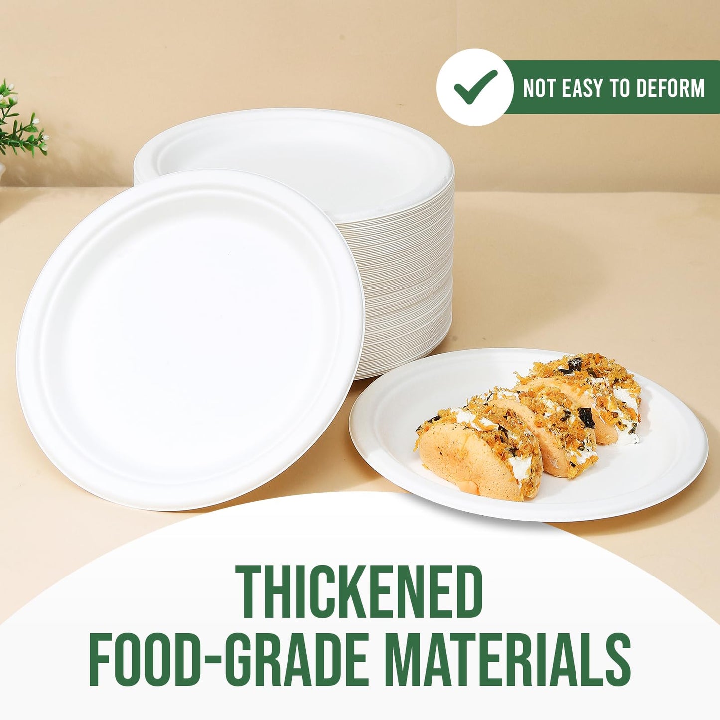 TaidMiao Paper Plates 9 Inches, 100 Pack Disposable Plates For Party – 100% Compostable Plates, Water & Oil Proof Paper Plates, Microwavable Paper Plates Bulk - White