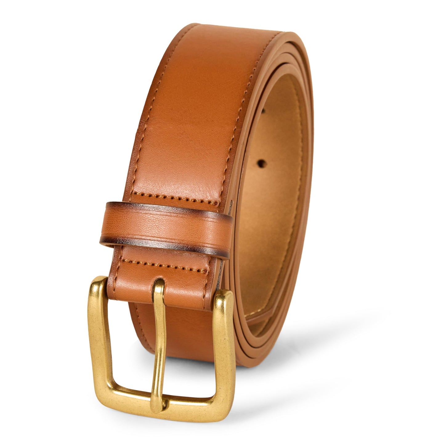 Amazon Essentials Men's Raw Edge Jeans Belt, Tan, 30