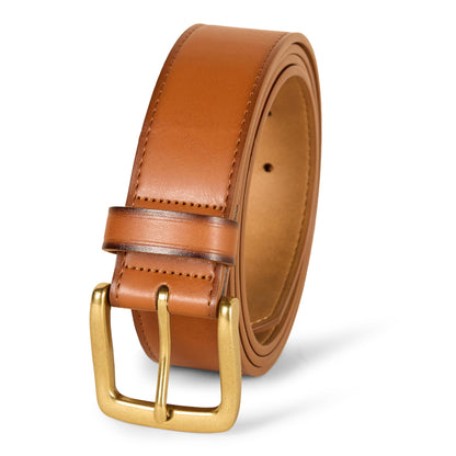 Amazon Essentials Men's Raw Edge Jeans Belt, Tan, 30