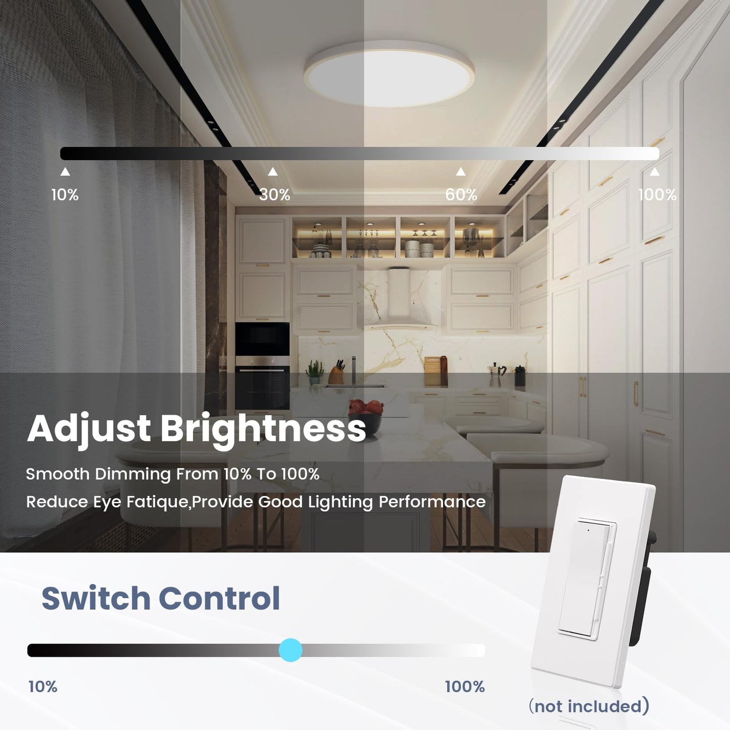 NIORSUN 12 inch Flush Mount LED Ceiling Light Fixture, Dimmable 3000K-6500K Adjustable Ceiling Lights, Ultra Thin White Round Lamp, 24W for Hallway, Kitchen, Bedroom, 4 Pack