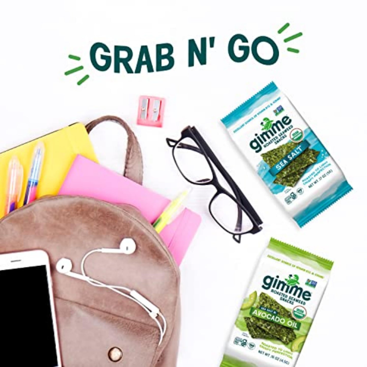 Gimme Seaweed Organic Premium Roasted Seaweed Snacks, Sea Salt, 6 Count, Keto, Vegan, Gluten-Free, Great Source of Omega3s and Iodine, Healthy On-The-Go Snack for Kids and Adults