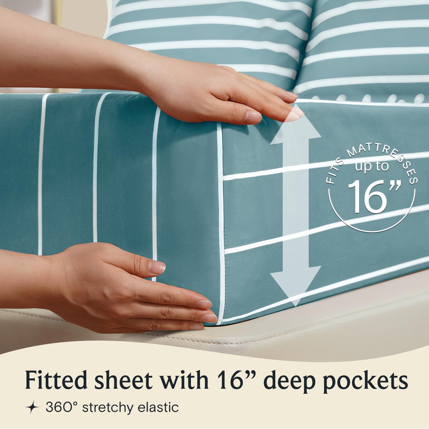 LuxClub 4 PC Queen Size Sheet Set Bed Sheets, Breathable Luxury Deep Pockets 16" Wrinkle Free Cooling Sheets Machine Washable Hotel Bedding (Queen, Striped Light Blue)