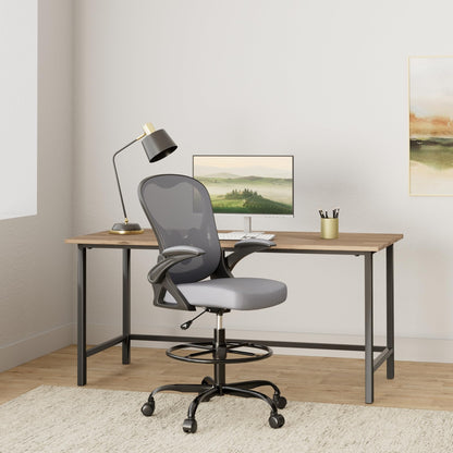 Winrise Drafting Chair, Tall Office Chair Ergonomic Standing Desk Chair, Lumbar Support Computer Chair Swivel Task Rolling Chair with Adjustable Flip-up Armrests & Foot Ring (Dark Gray)