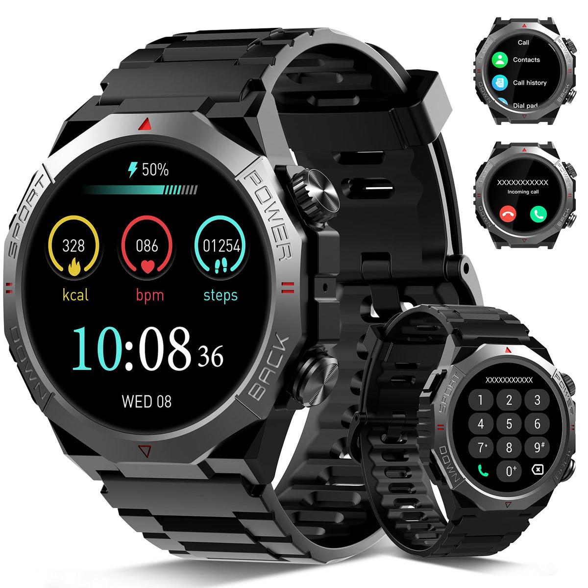 Military Smart Watches for Men (Answer/Make Calls), 1.39" HD Fitness Watches, Heart Rate/Sleep Monitor, 110+ Sports Modes Watch for Men, Waterproof Watch, 30Day, Watches for Android/iPhone, Black