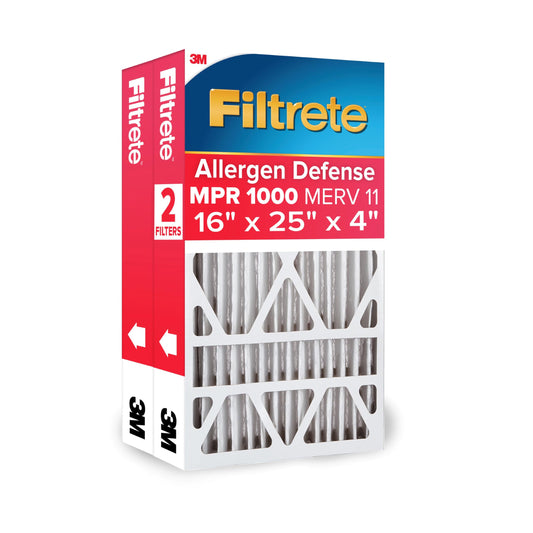 Filtrete 16x25x4, AC Furnace Air Filter, MPR 1000 DP, Micro Allergen Defense Deep Pleat, 2-Pack (actual dimensions 15.88 x 24.56 x 4.31)