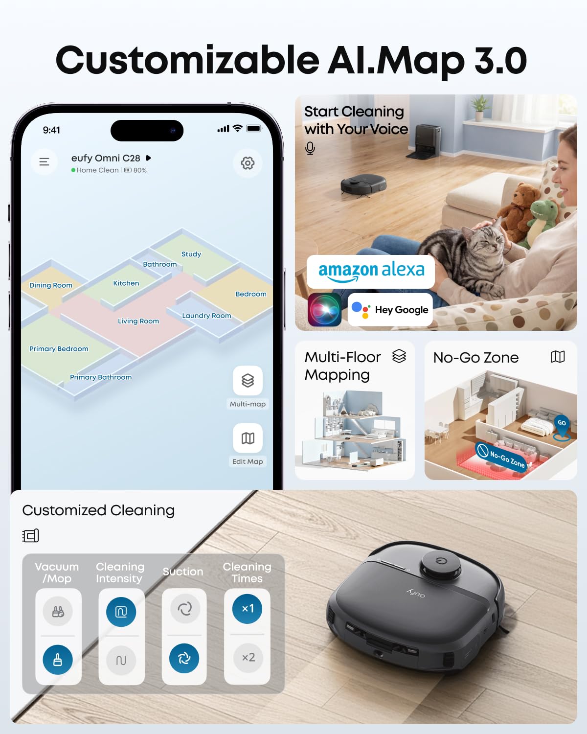 eufy C28 Robot Vacuum Cleaner and Mop Combo, 15,000 Pa, HydroJet Roller Mop