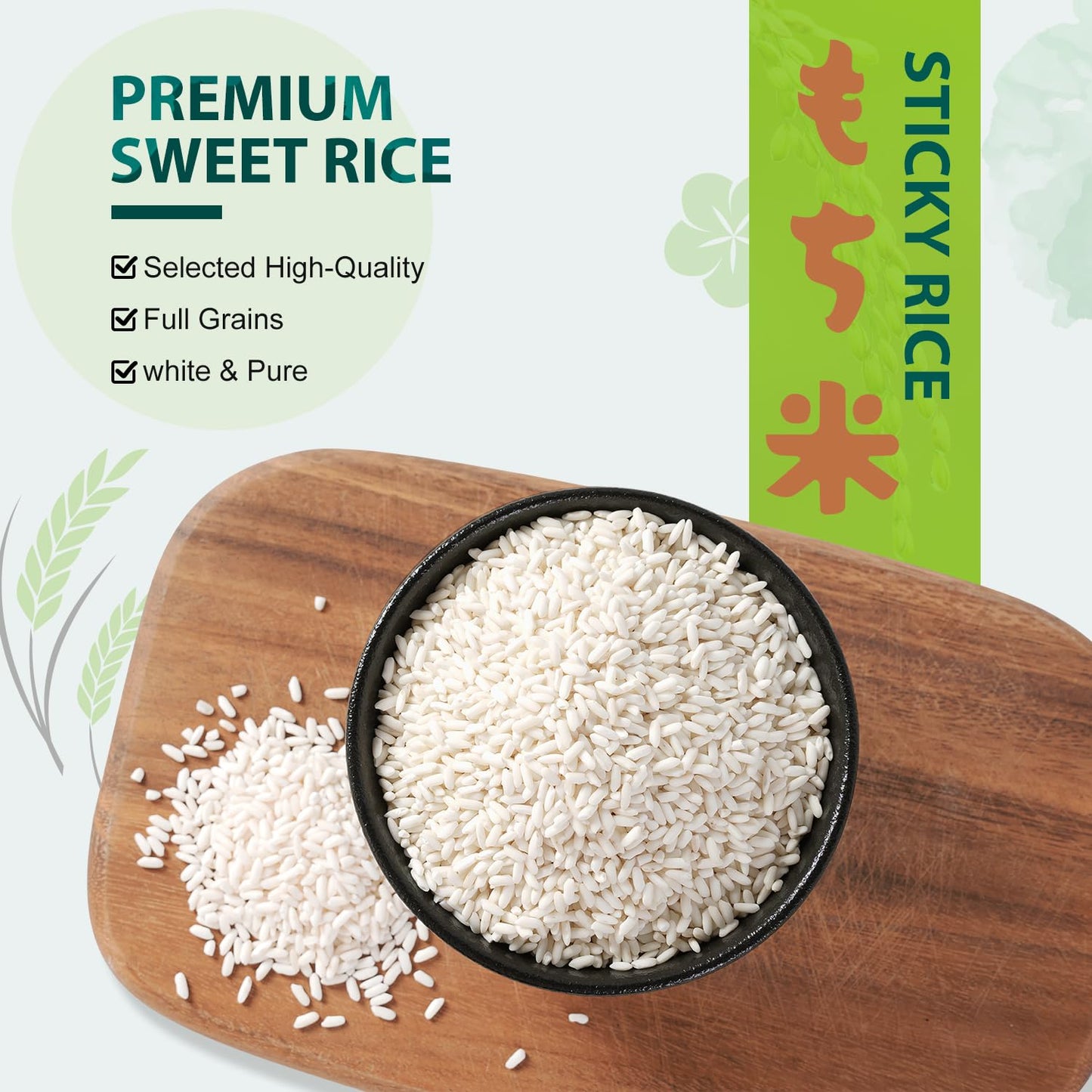 Soeos Sweet Sticky Rice 2lbs, Premium Glutinous Rice, All Natural Gluten Free Sticky Rice for Desserts or Rice Cakes, Rich in Fibers