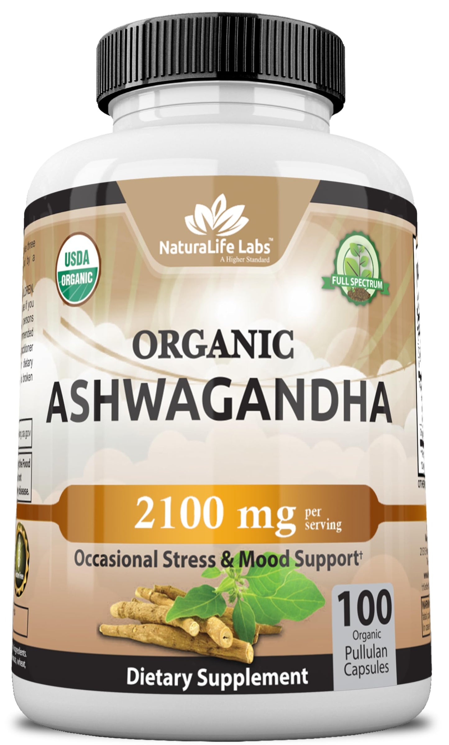 Organic Ashwagandha 2,100 mg - 100 Veggie Capsules Pure Organic Ashwagandha Powder and Root Extract - Stress Relief, Mood Enhancer