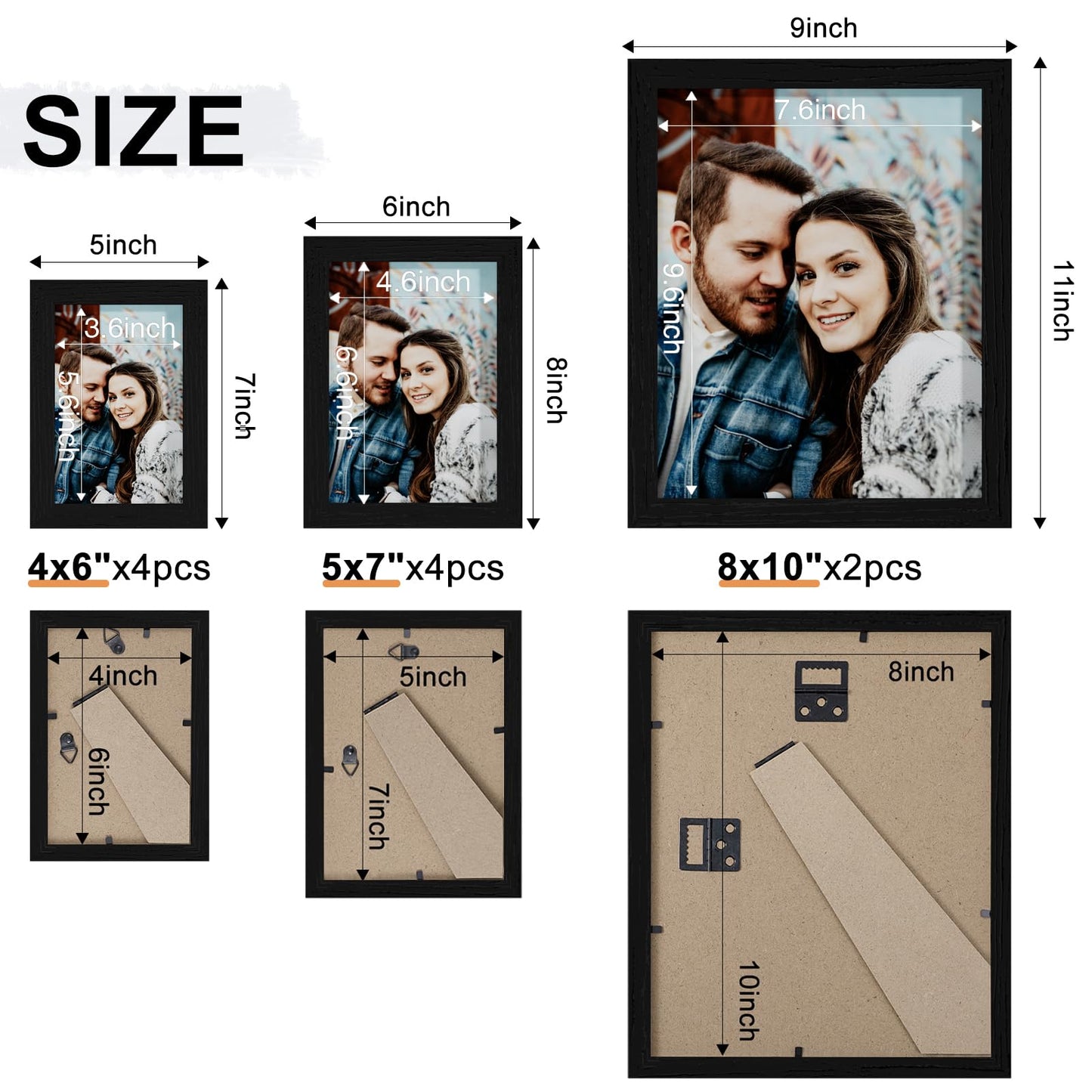 Vittanly 10 Pack Picture Frames Collage Wall Decor, Gallery Frame Set for Wall Mounting or Tabletop Display, Multi Sizes Including 2pcs 8x10, 4pcs 5x7, 4pcs 4x6, Black