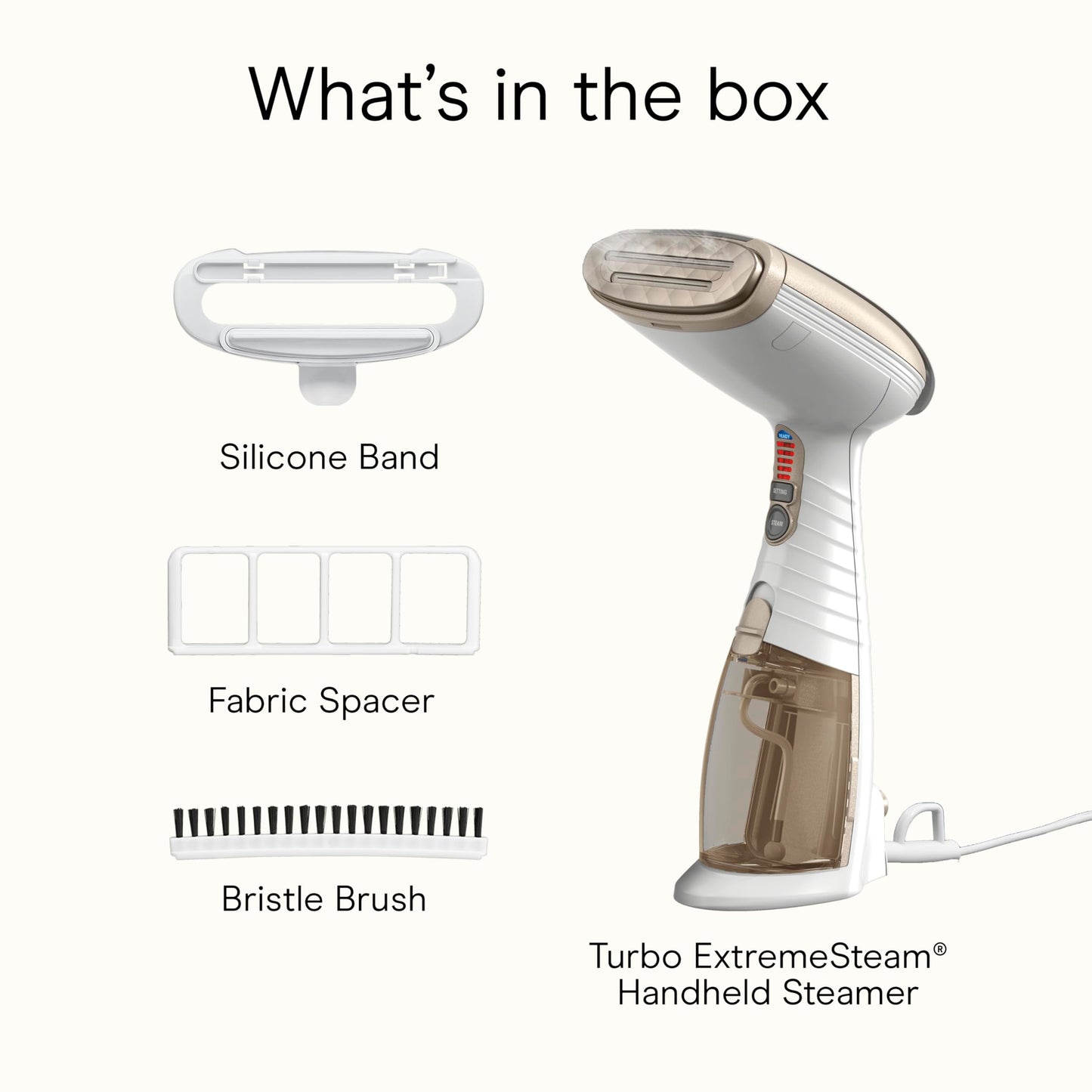 Conair Handheld Garment Steamer for Clothes, Turbo ExtremeSteam 1875W Fabric Steamer, Portable Handheld Design, Strong Penetrating Steam, White/Champagne