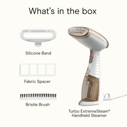 Conair Handheld Garment Steamer for Clothes, Turbo ExtremeSteam 1875W Fabric Steamer, Portable Handheld Design, Strong Penetrating Steam, White/Champagne