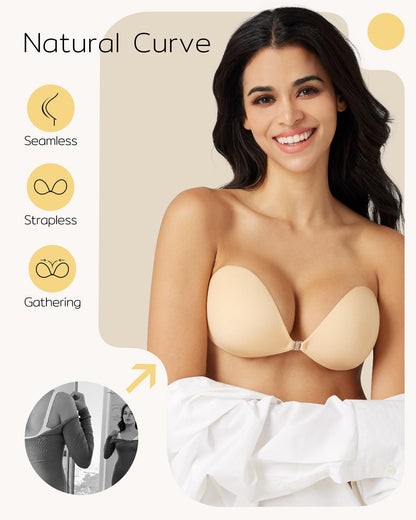 Niidor Adhesive Bra Strapless Sticky Invisible Push up Silicone Bra for Backless Dress with Nipple Covers Nude(A Cup)