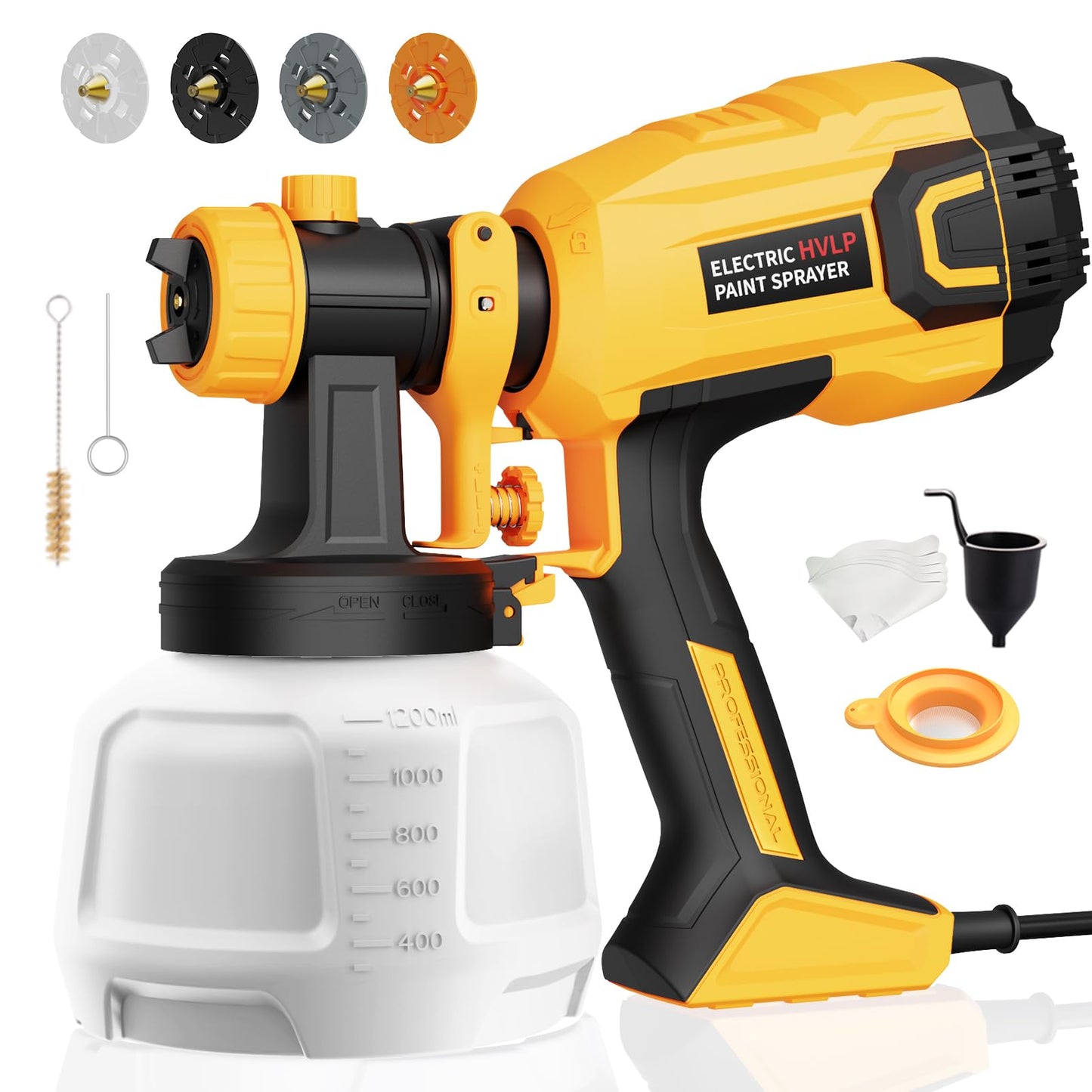 Paint Sprayer, 700W HVLP High Power Electric Spray Paint Gun with 40 Fl Oz Container, Adjustable Spray Width, 4 Nozzles & 3 Patterns, Easy to Clean, for Furniture, House, Fence, Walls, Etc.