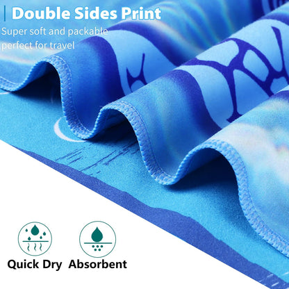 TwoYek Microfiber Thin Beach Towel Lightweight Oversized 71x32 Extra Large Sand Free Towels Quick Dry for Travel Pool Camping Sports Beach Accessories Vacation Essential Gift Turtle