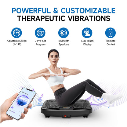 Vibration Plate Exercise Machine Weight Loss, Full Body Workout Vibration Plate Lymphatic Drainage, 199 Adjustable Speeds Power Shaping Vibrating Plate 450 Lbs Capacity Fitness Platform Black