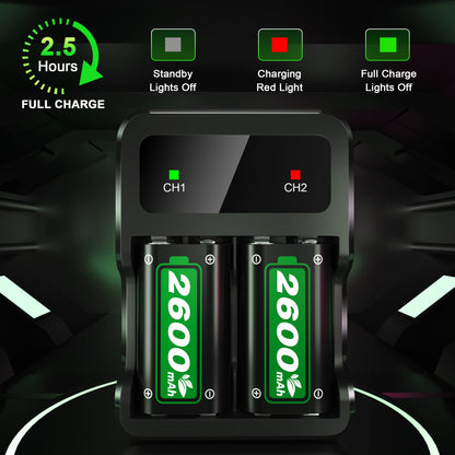 Rechargeable Battery Packs for Xbox Series X|S/Xbox One, Ponkor 4x2600mAh Batteries with High-Speed Charging Station for Xbox One S/Xbox One X/Xbox One Elite Controller