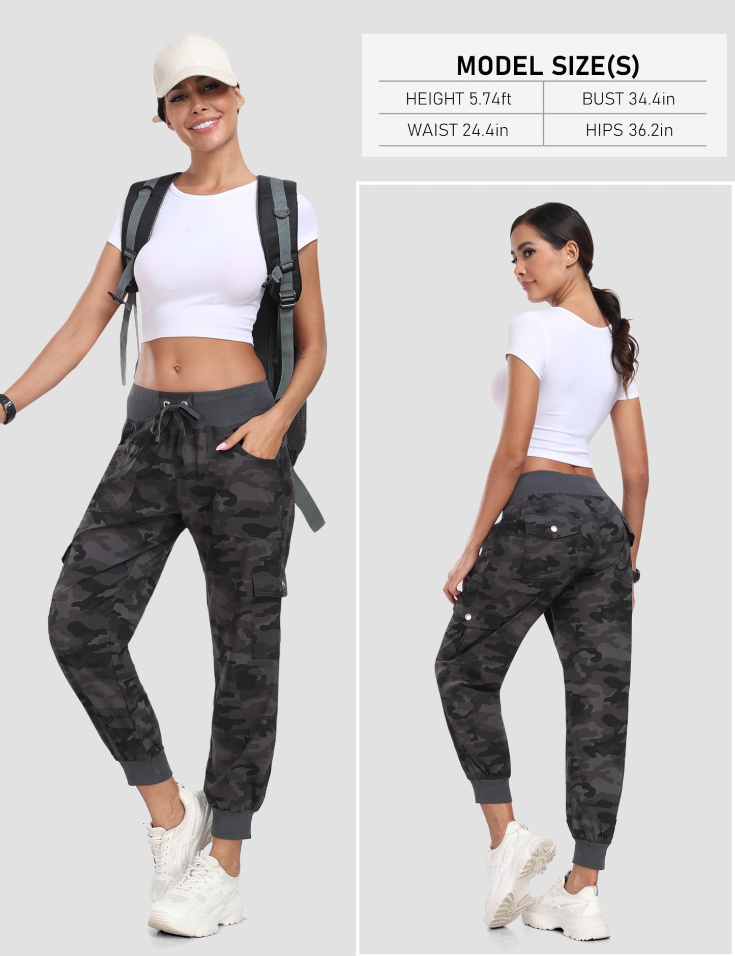 MoFiz Hiking Cargo Pants for Women with Pockets Lightweight Quick Dry Athletic Outdoor Summer Travel Casual Joggers Sweatpants Camouflage Dark Grey M