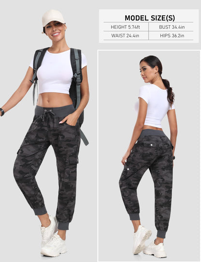 MoFiz Hiking Cargo Pants for Women with Pockets Lightweight Quick Dry Athletic Outdoor Summer Travel Casual Joggers Sweatpants Camouflage Dark Grey M