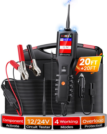 ANCEL PB100 Automotive Power Circuit Probe Tester, 12 24V Electrical Short/Open Breaker Finder, AC DC Diode Resistance Relay Tester, Continuity Test Digital Multimeter/Ohmmeters, 20 + 20FT Cable