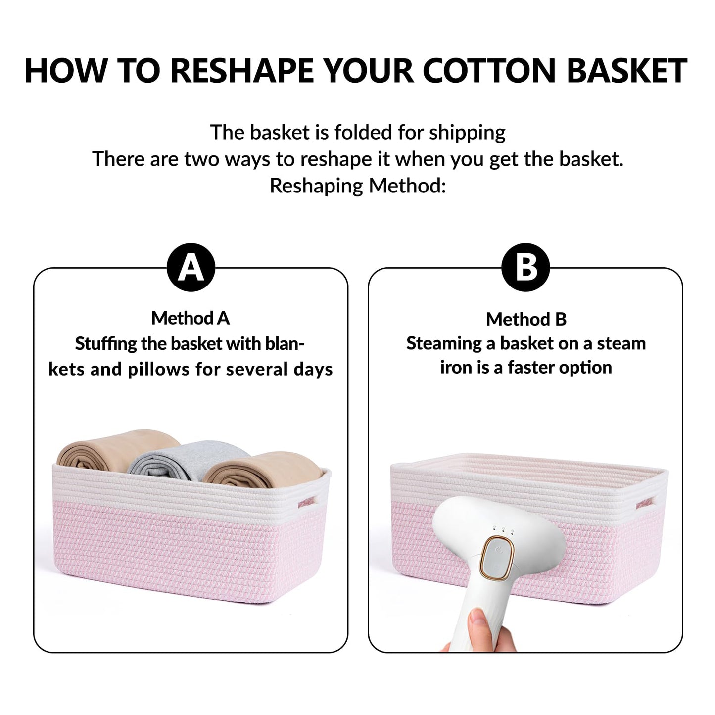 MiniArk Large Storage Baskets for Shelves, Closet Organizers Bins for Clothes Blanket Towels, Baby Nursery, Toy Baskets Box, Woven Rope Baskets, 17 x 13 x 7.5”, 3 Packs Woven Pink