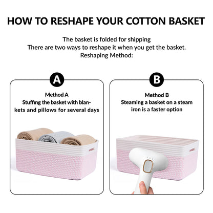 MiniArk Large Storage Baskets for Shelves, Closet Organizers Bins for Clothes Blanket Towels, Baby Nursery, Toy Baskets Box, Woven Rope Baskets, 17 x 13 x 7.5”, 3 Packs Woven Pink