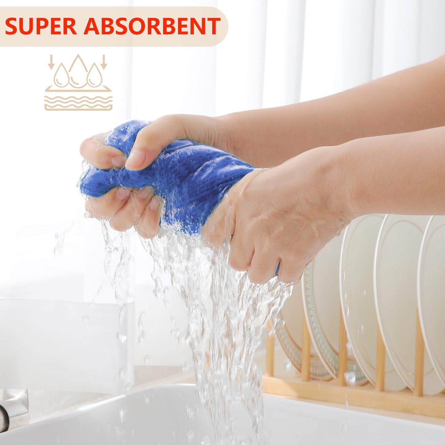 Homaxy 100% Cotton Waffle Weave Kitchen Dish Towels, Ultra Soft Absorbent Quick Drying Cleaning Towel, 13 x 28 Inches, 8-Pack, Blueberry